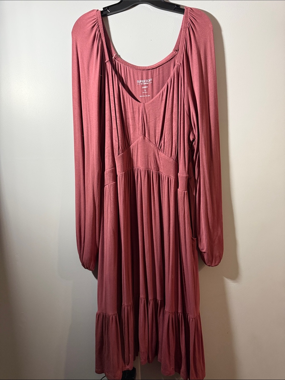 Torrid SuperSoft Dusty Rose Long Sleeve Tiered Midi Dress